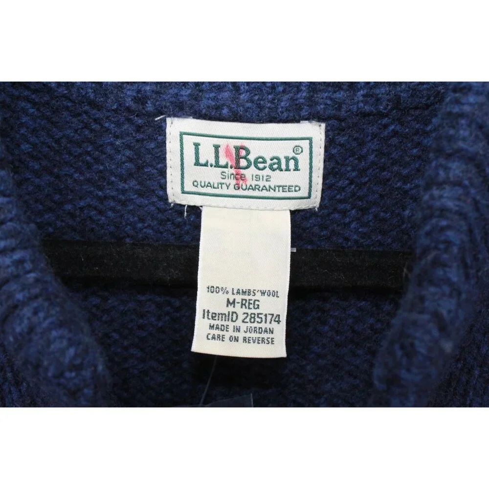 LL Bean Classic Ragg Wool Sweater Henley Nautical Navy Size Medium - Picture 6 of 10